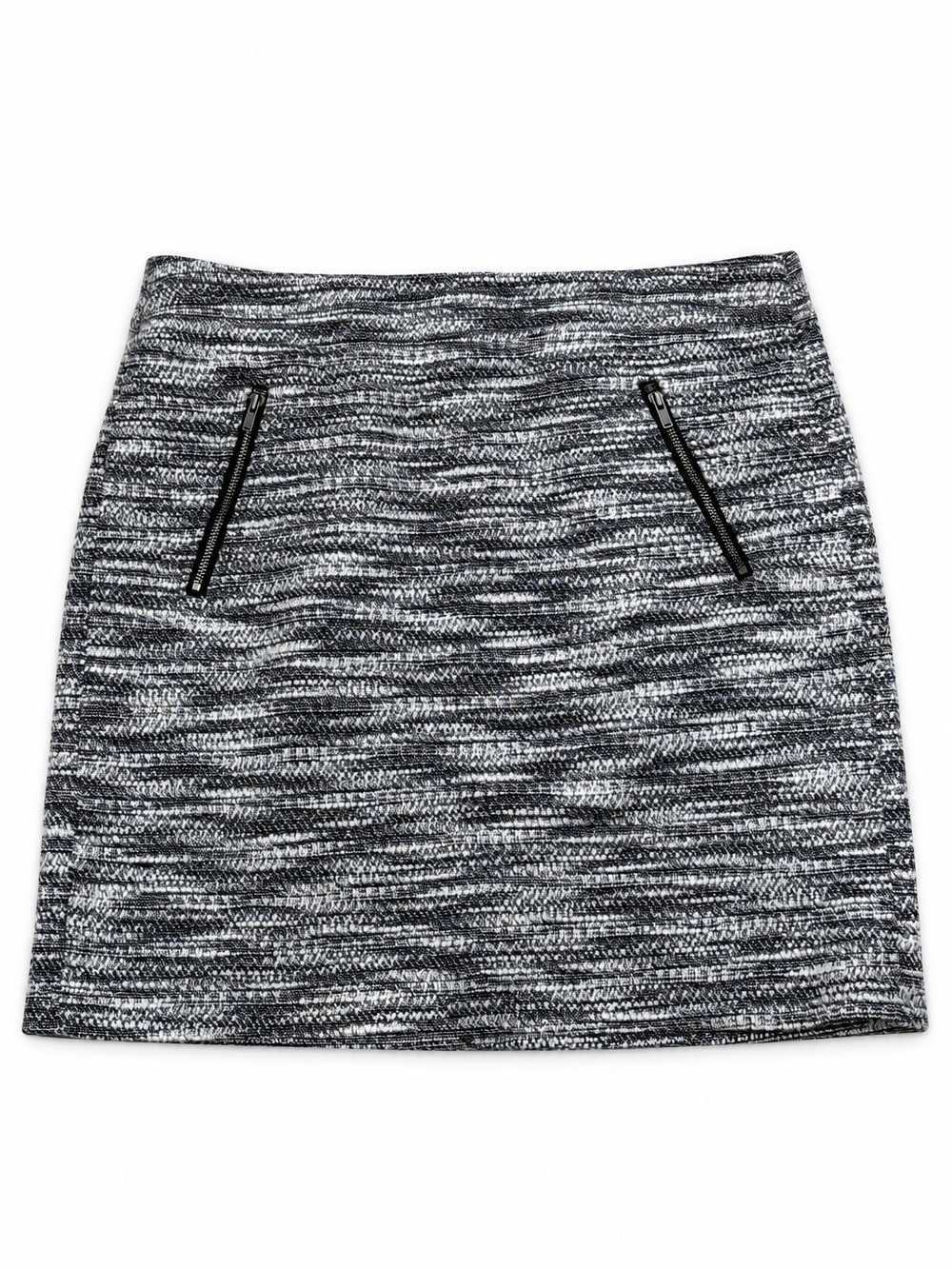 LOFT Black & White Tweed Mini Skirt with Zip Pockets